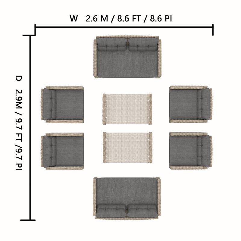 Bej Metal Rattan 8 Parça Minderli Bahçe Takımı - 268126