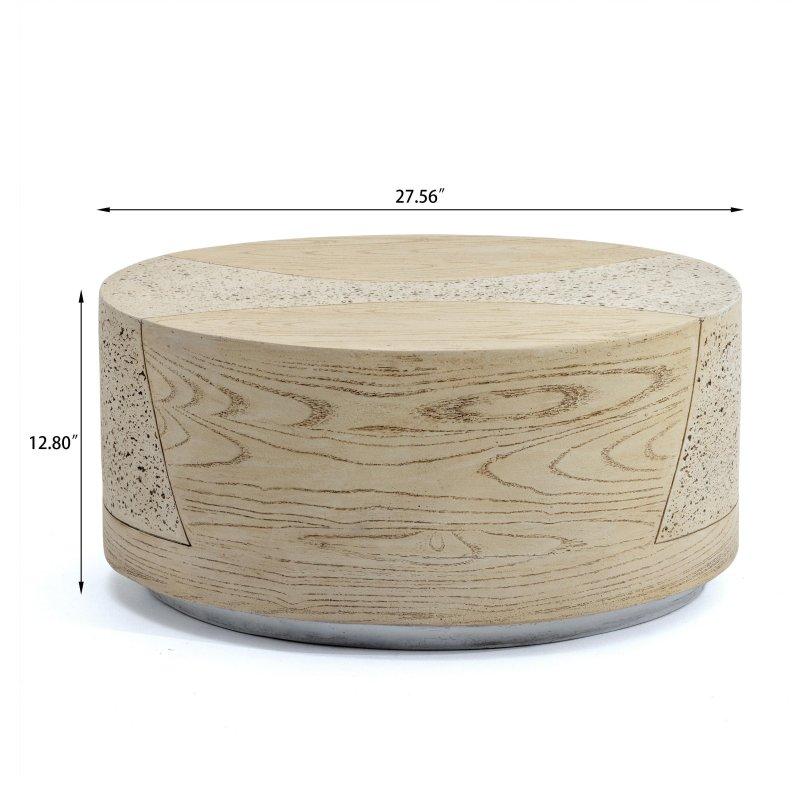 Bej MGO Doğal Taş Tasarımlı Kaide Ayaklı Yuvarlak Orta Sehpa - 71 cm - 241452