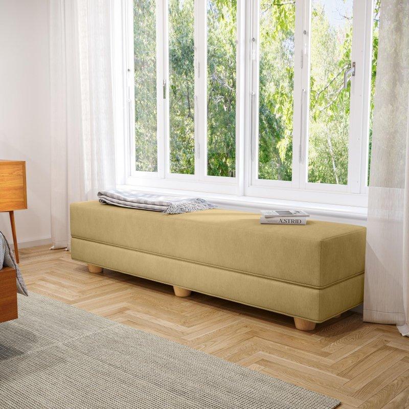 Bej Mikro Kadife Kumaş Masif Ahşap Ayaklı Yataklı Bohem Koltuk - 191x99 cm - 287866