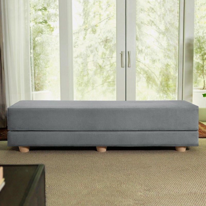 Bej Mikro Kadife Kumaş Masif Ahşap Ayaklı Yataklı Bohem Koltuk - 191x99 cm - 287866