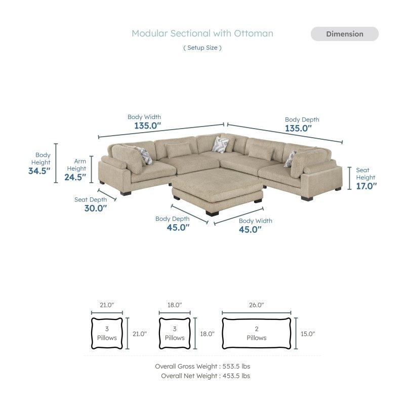 Bej Mikro Kumaş Modüler Puflu 6 Parça Köşe Koltuk - 343x343 cm - 255810