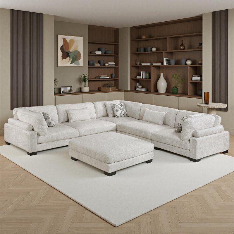 Bej Mikro Kumaş Modüler Puflu 6 Parça Köşe Koltuk - 343x343 cm - 255810 Bej Mikro Kumaş Modüler Puflu 6 Parça Köşe Koltuk - 343x343 cm - 255810