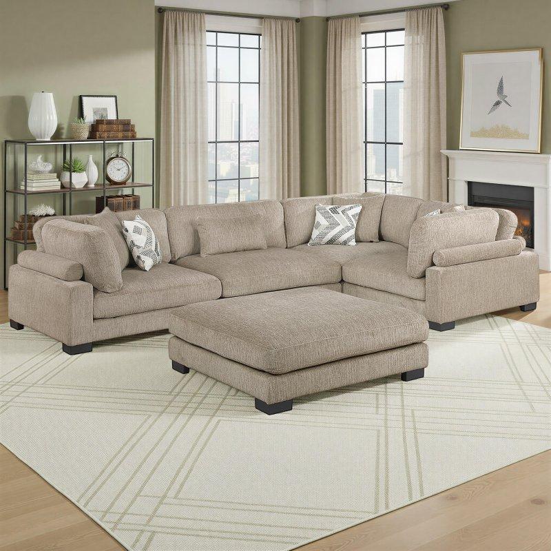 Bej Mikro Kumaş Modüler Puflu Köşe Koltuk Takımı - 343x229 cm - 255283