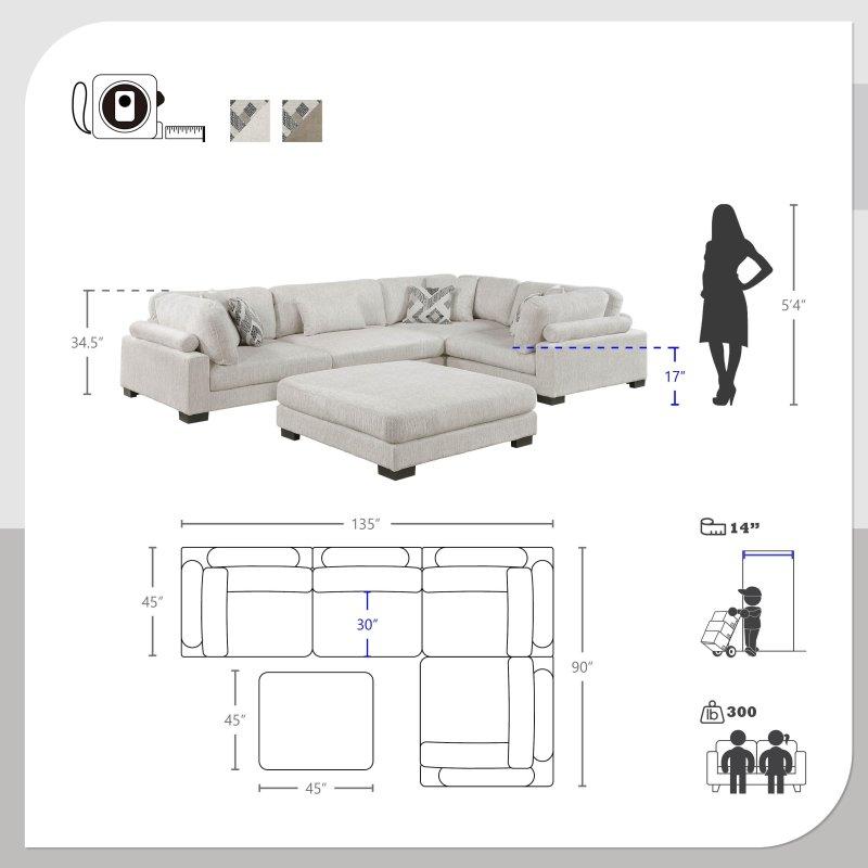 Bej Mikro Kumaş Modüler Puflu Köşe Koltuk Takımı - 343x229 cm - 255283