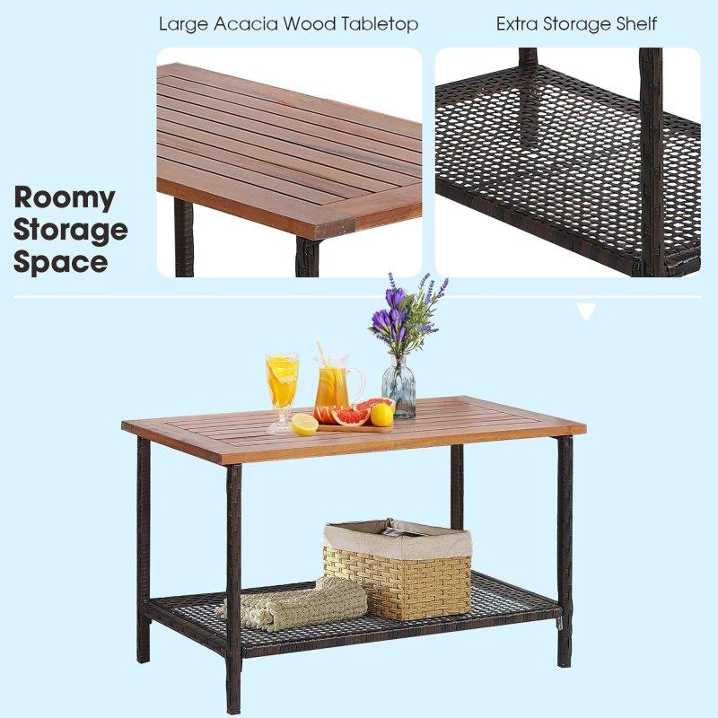 Bej Minderli Akasya Ahşap Detaylı Rattan 4 Parça Bahçe Takımı - 269285