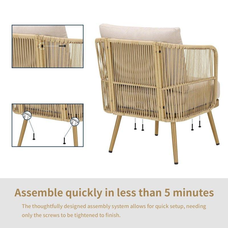 Bej Minderli Fıçı Tasarım 2li Set Rattan Sandalye - 68x89x76 cm - 251873