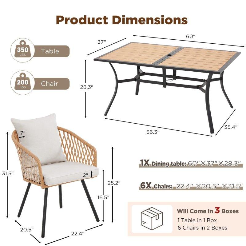 Bej Minderli Kahverengi Metal Şemsiye Delikli 6 Kişilik Rattan Sandalye Takımı - 252922