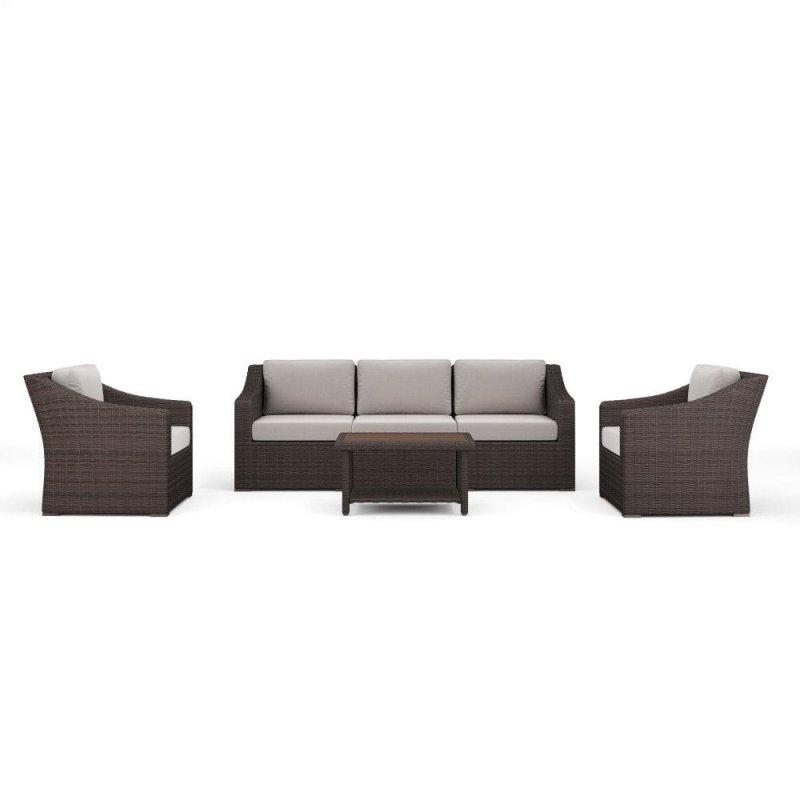 Bej Minderli Kahverengi Rattan 4 Parça Bahçe Takımı - 84x82x75 cm - 275829