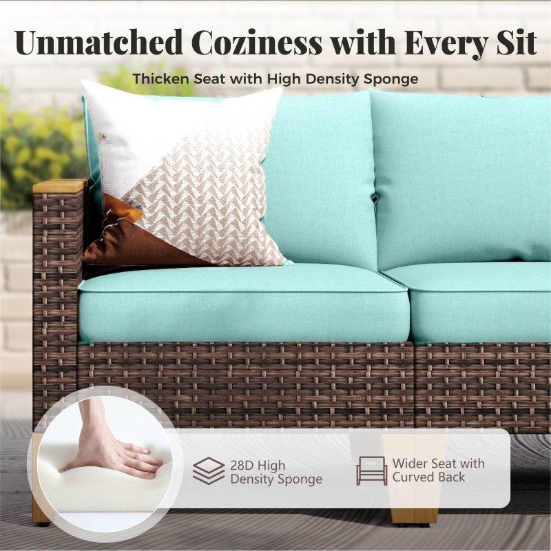 Bej Minderli Kahverengi Rattan Ateş Çukurlu Modüler Bahçe Takımı - 275357