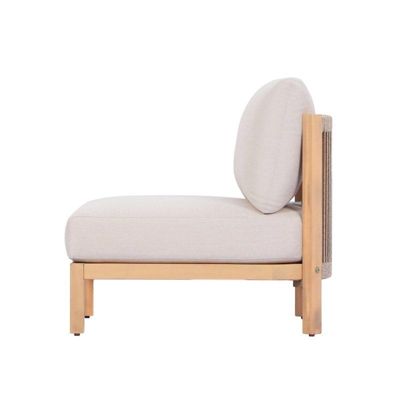 Bej Minderli Masif Akasya ve Halat Örgü Kolsuz 4 Parça Bahçe Takımı - 276758