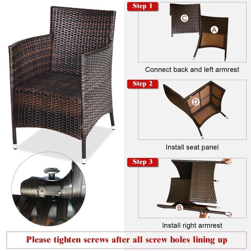 Bej Minderli PE Rattan Cam Tablalı 3 Parça Bahçe Takımı - 275528