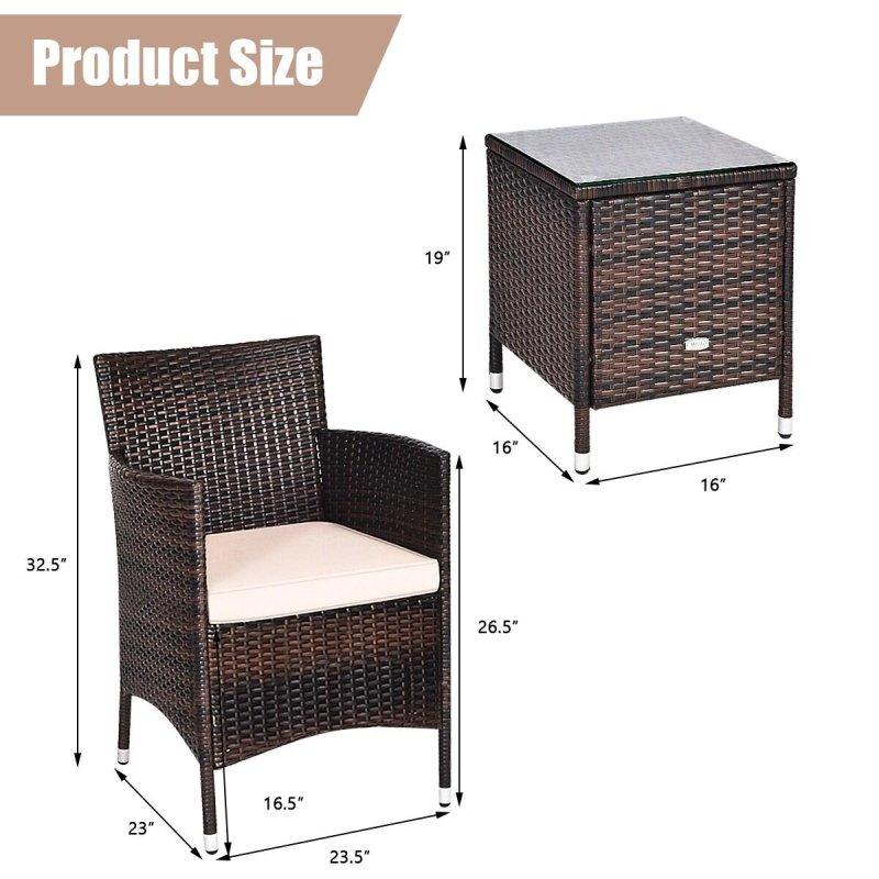 Bej Minderli PE Rattan Cam Tablalı 3 Parça Bahçe Takımı - 275528 Bej Minderli PE Rattan Cam Tablalı 3 Parça Bahçe Takımı - 275528