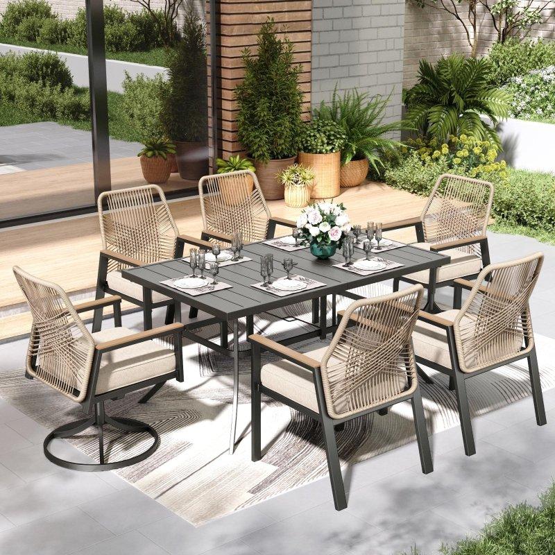 Bej Minderli Şemsiye Delikli 6 Kişilik Rattan Sandalyeli Bahçe Yemek Takımı - 252821 Bej Minderli Şemsiye Delikli 6 Kişilik Rattan Sandalyeli Bahçe Yemek Takımı - 252821