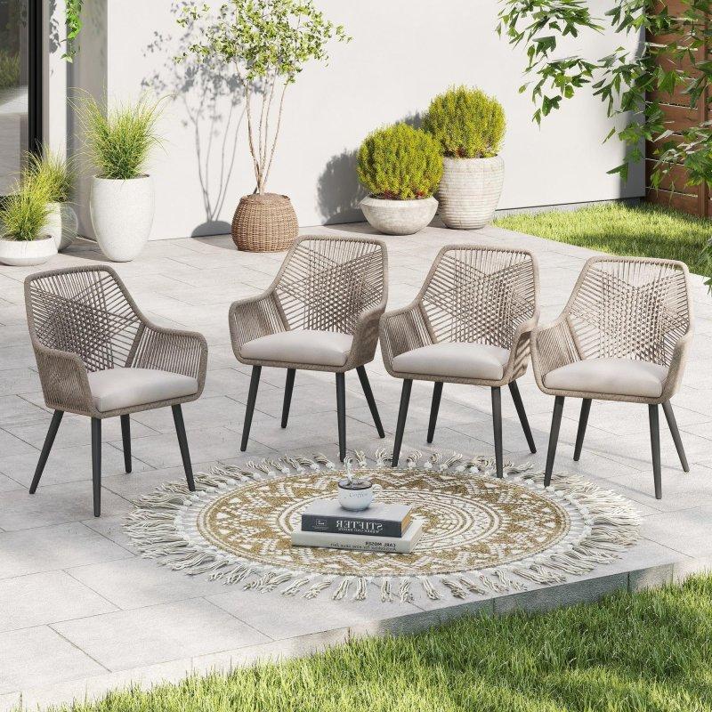 Bej Minderli Siyah Metal Kolçaklı Çapraz Sırt Tasarımlı PE Rattan Sandalye Seti - 50x46x89 cm - 252783