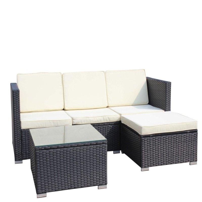 Bej Minderli Siyah PE Rattan 5 Parça Metal Bahçe Takımı - 273339