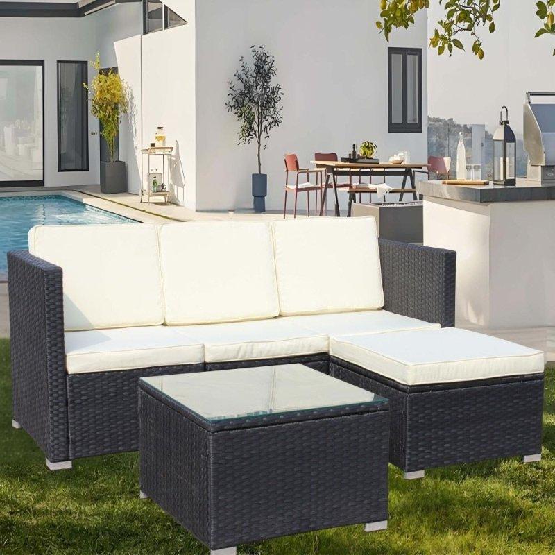Bej Minderli Siyah PE Rattan 5 Parça Metal Bahçe Takımı - 273339