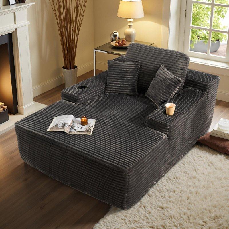 Bej Pamuk Kumaş Bardaklıklı Modüler Bohem Koltuk - 123x170 cm - 279935