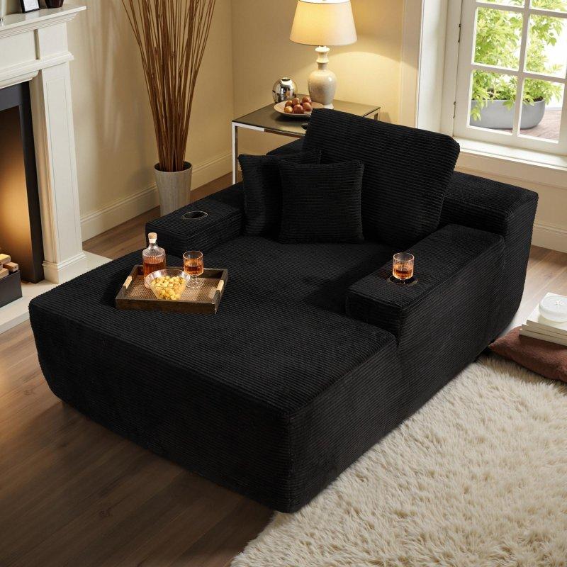 Bej Pamuk Kumaş Bardaklıklı Modüler Bohem Koltuk - 123x170 cm - 279935