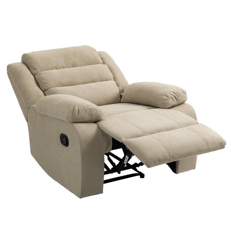 Bej Pamuk Kumaş Manuel Yatma Mekanizmalı Kanatlı Baba Koltuğu - 93x91 cm - 323314