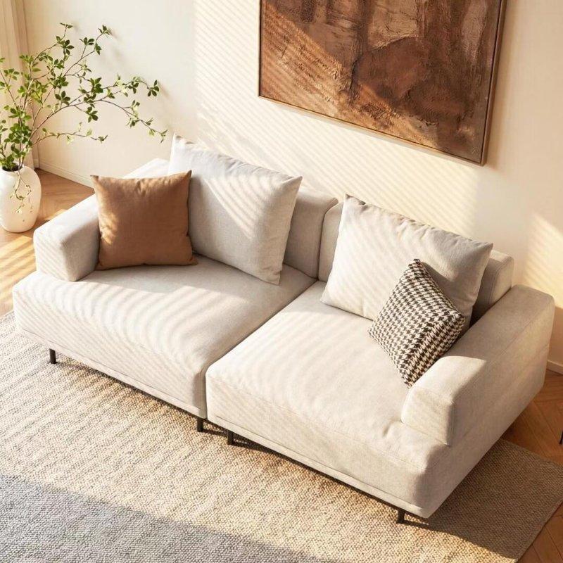 Bej Pamuklu Keten Kumaş Metal Ayaklı 2 Kişilik Bohem Koltuk - 169 cm - 279052