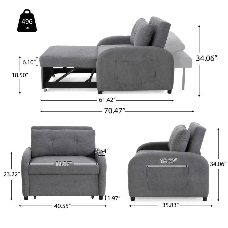 Bej Pamuklu Keten Yataklı Yan Cepli 2 Kişilik Bohem Koltuk - 180x104 cm - 282452