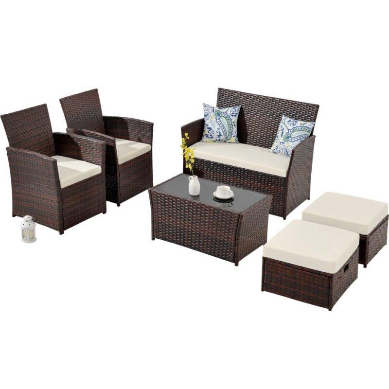 Bej PE Rattan Bohem Tarz 6 Parça Bahçe Takımı - 270201