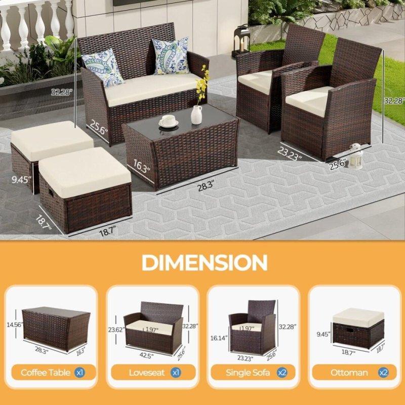 Bej PE Rattan Bohem Tarz 6 Parça Bahçe Takımı - 270201
