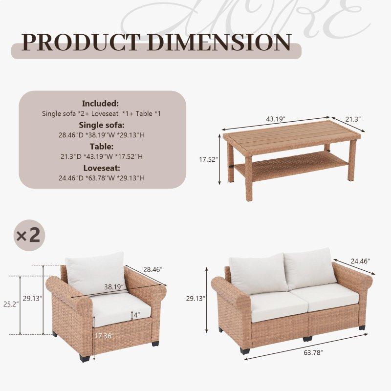 Bej PE Rattan Minderli 4 Parça Bahçe Takımı - 268957