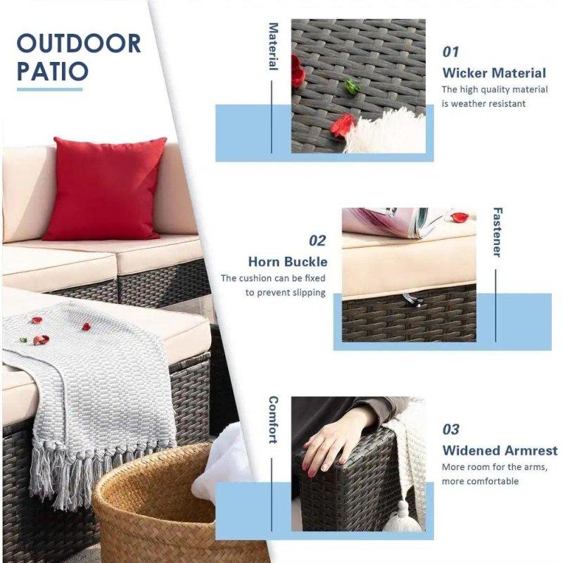 Bej PE Rattan Minderli 6 Parça Bahçe Takımı - 276941