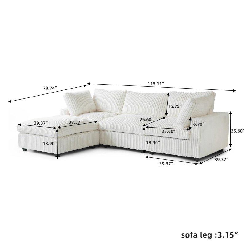 Bej Peluş Kumaş Kuş Tüyü Dolgulu Modüler Köşe Koltuk Puf Dahil - 300x200 cm - 260370