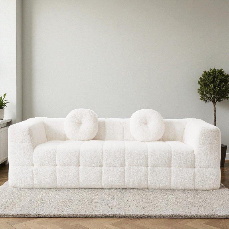 Bej Polyester Damalı Tasarımlı Yuvarlak Yastıklı Bohem Koltuk - 215 cm - 286431