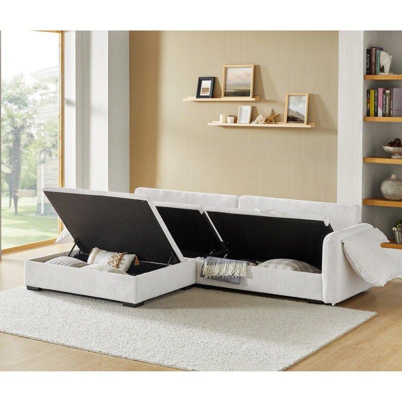 Bej Polyester Depolama Alanlı Modüler Köşe Koltuk - 265 cm - 256860