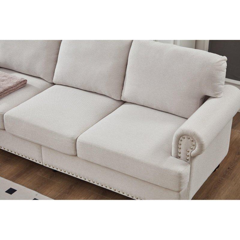 Bej Polyester Gümüş Zımba Detaylı Sandıklı 3 Kişilik Bohem Koltuk - 211 cm - 289165
