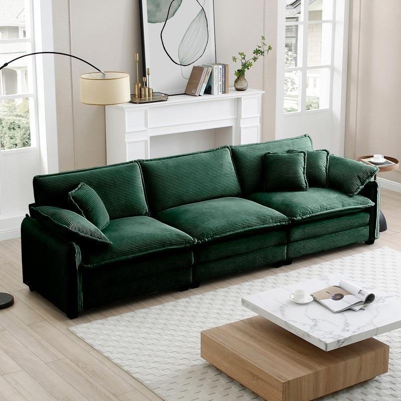 Bej Polyester Kadife El Yapımı Yuvarlak Kollu Bohem Koltuk - 293 cm - 282313
