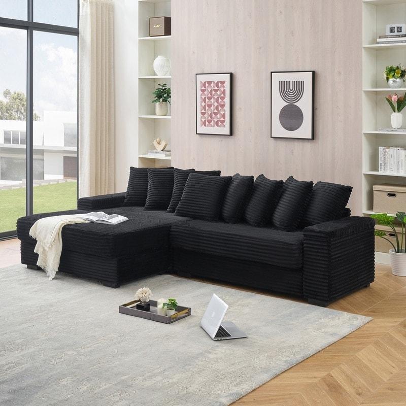 Bej Polyester Kadife L Şekilli Puflu ve Bardaklıklı Bohem Koltuk - 282 cm - 285902