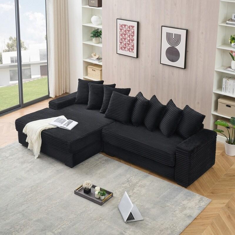 Bej Polyester Kadife L Şekilli Puflu ve Bardaklıklı Bohem Koltuk - 282 cm - 285902