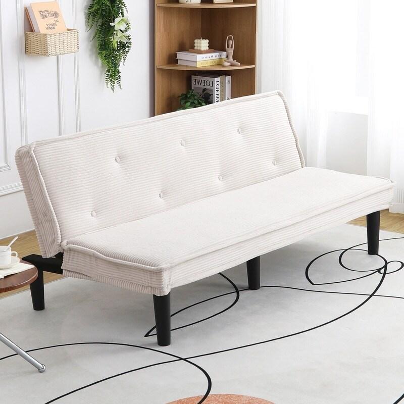 Bej Polyester Kauçuk Ayaklı Kolsuz Yataklı Kapitoneli Bohem Koltuk - 167 cm - 288102