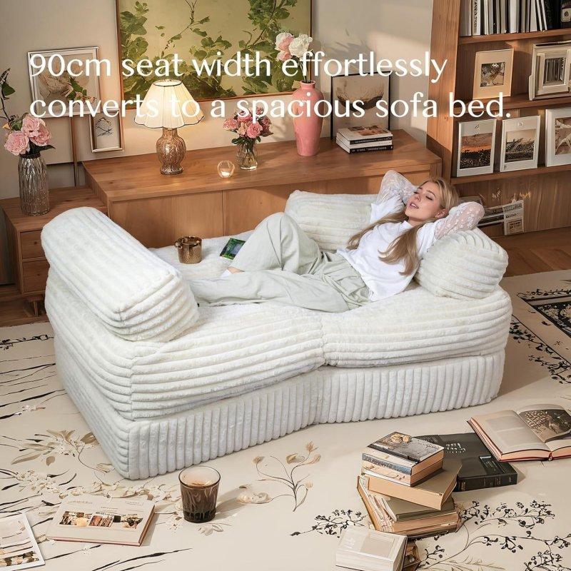 Bej Polyester Kavisli Yastık Sırtlı Çıkarılabilir Minderli Bohem Koltuk - 219 cm - 281930