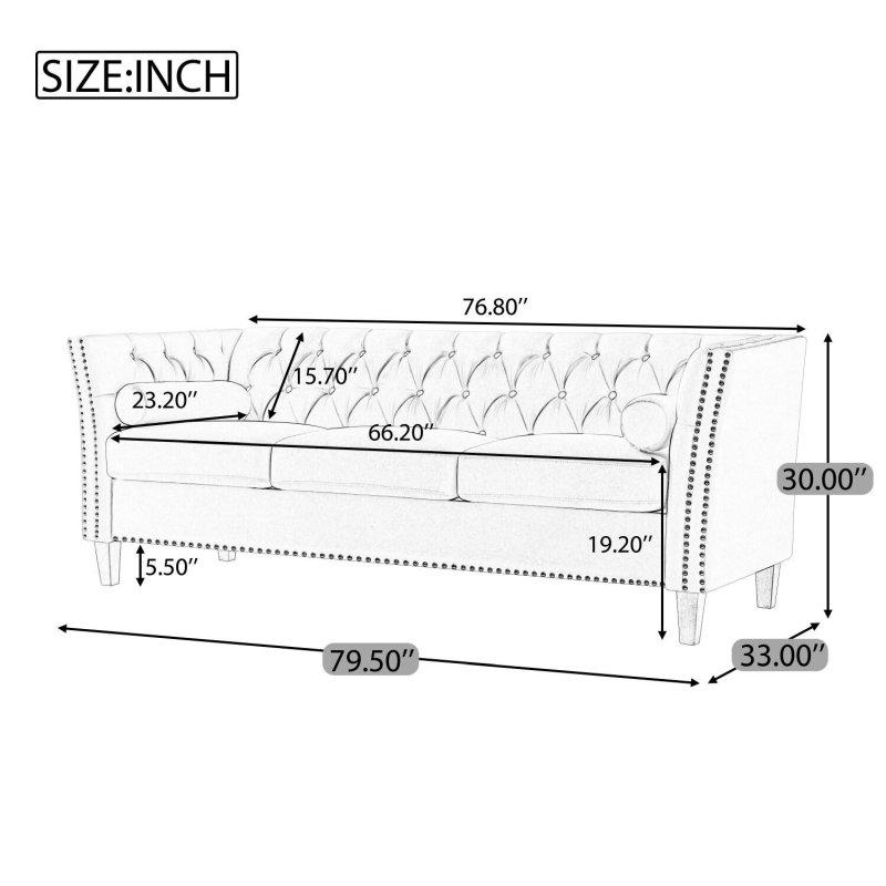 Bej Polyester Kumaş Kapitoneli Zımba Detaylı Ahşap Ayaklı Bohem Koltuk - 202 cm - 281562