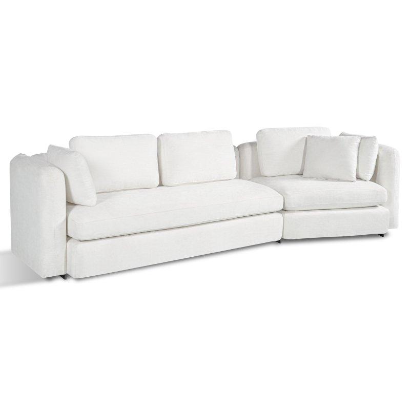 Bej Polyester Kumaş Kavisli Tasarım 3 Kişilik Bohem Koltuk - 298 cm - 280403