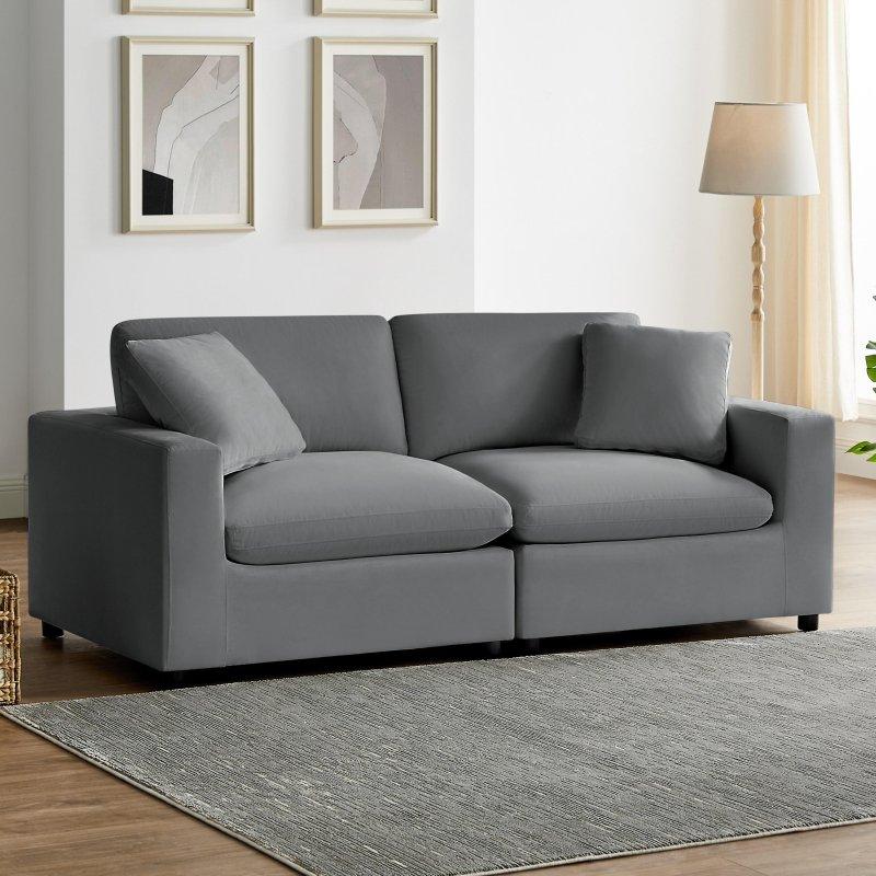 Bej Polyester Kumaş Modüler Kuş Tüyü Dolgulu Bohem Koltuk - 204 cm - 282437