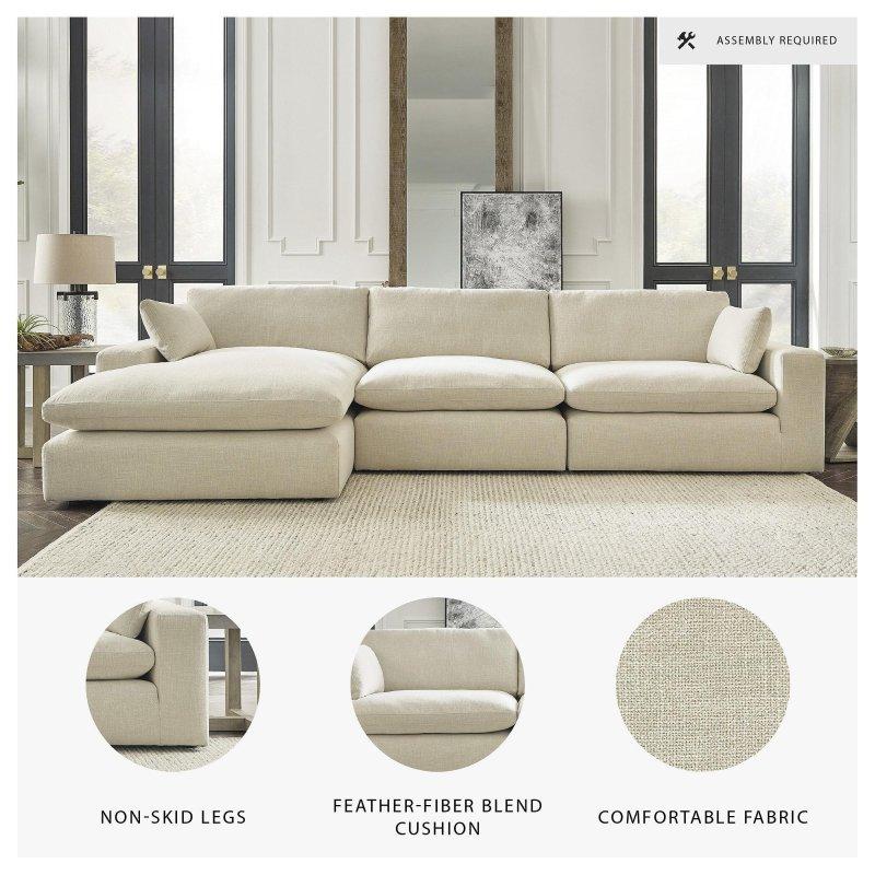 Bej Polyester Kumaş Modüler Şezlonglu Köşe Koltuk - 366x173x92 cm - 259397