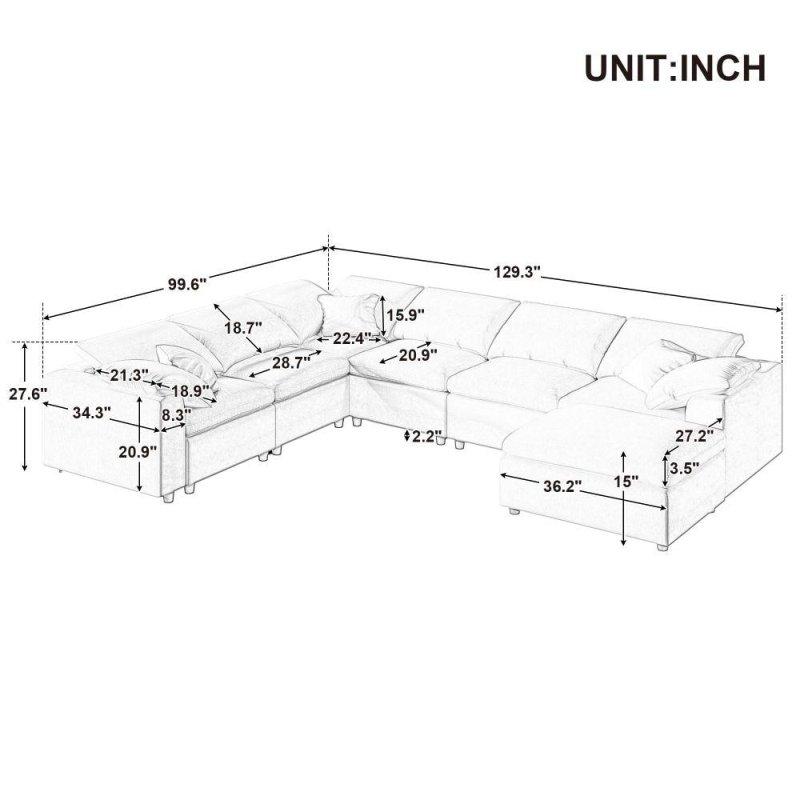 Bej Polyester Kumaş Puflu Modüler Köşe Koltuk - 329x253 cm - 254911