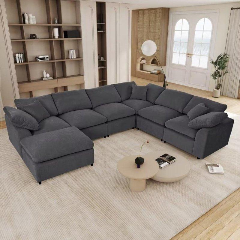 Bej Polyester Kumaş Puflu Modüler Köşe Koltuk - 329x253 cm - 254911