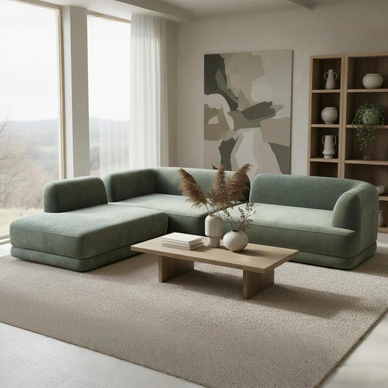 Bej Polyester Kumaş Sağ Uzanmalı Derin Oturumlu Köşe Koltuk - 294x238 cm - 258918