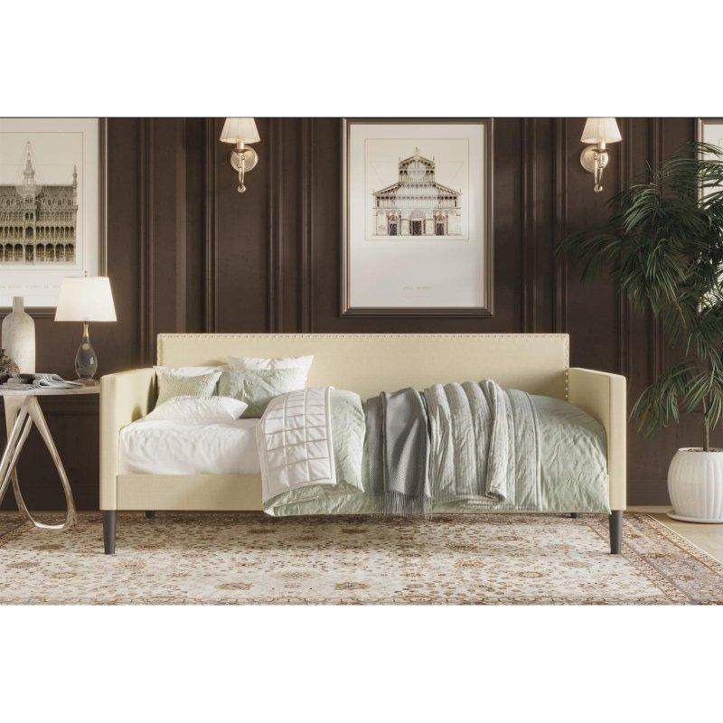 Bej Polyester Kumaş Zımba Detaylı Daybed Karyola - 330194