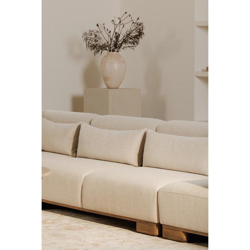 Bej Polyester Masif Ahşap Kolsuz 3 Kişilik Bohem Koltuk - 178x102x77 cm - 289733