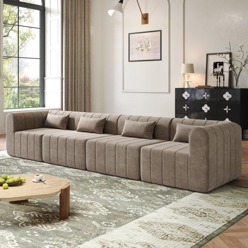 Bej Polyester Modüler 4 Parça Köşe Koltuk - 370 cm - 256498