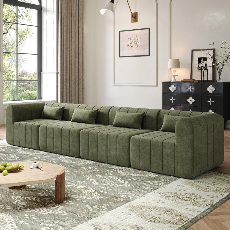Bej Polyester Modüler 4 Parça Köşe Koltuk - 370 cm - 256498
