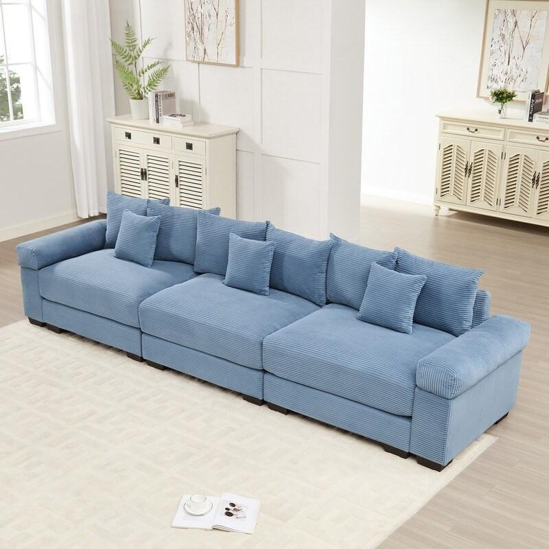 Bej Polyester Modüler Ekstra Kalın Kolçaklı Derin Oturumlu Bohem Koltuk - 331 cm - 277963